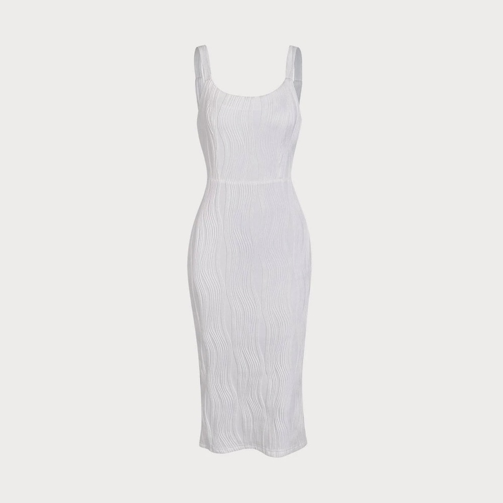 NWT RIHOAS The Water Ripple Textured White Backless Midi Dress Sz XS, S, M. - Picture 6 of 13